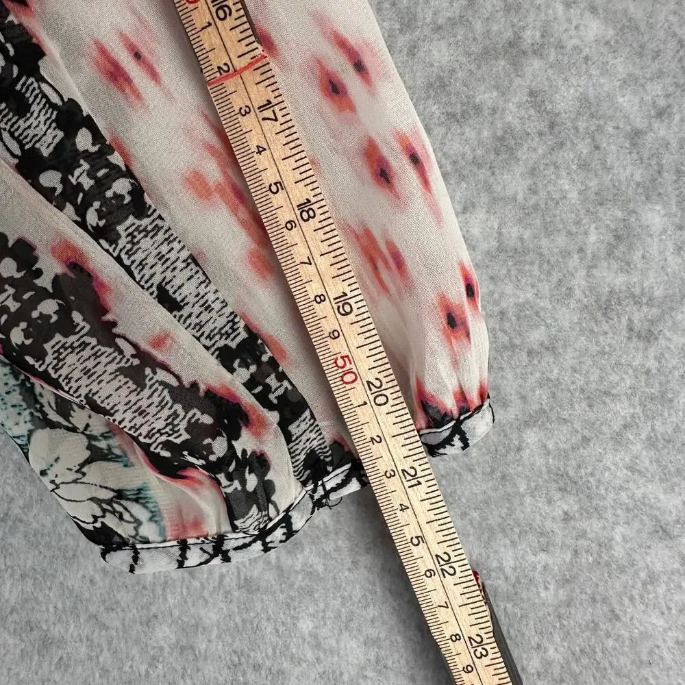 Figueroa & Flower Anthropologie Blouse Size L Mixed Print Sheer Artsy Boho Top - Picture 13 of 15